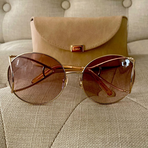 Chloe Accessories - Chloe Gold Sunglasses with Tan Lenses